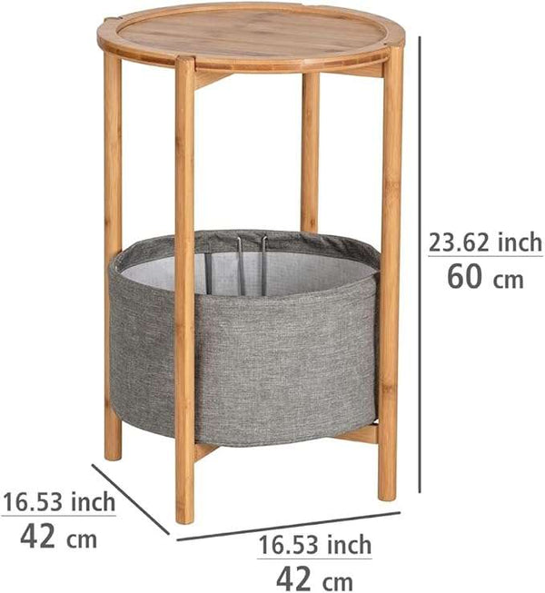 Wenko Bahari Bamboo Side Table with Removable Serving Tray & Large Storage Basket