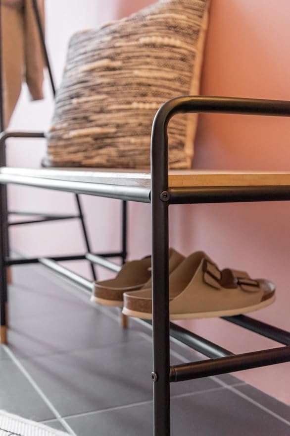 Wenko Loft Industrial Bamboo & Black Steel Shoe Bench & Rack