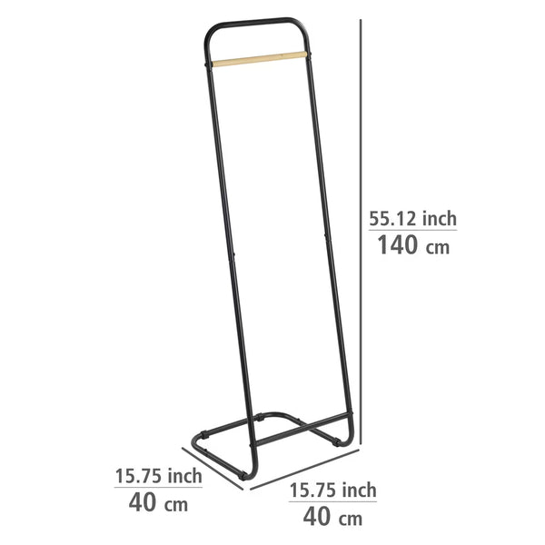Wenko Surya Clothes Rack – Minimalist Black Metal Valet Stand with Interchangeable Bamboo Rail
