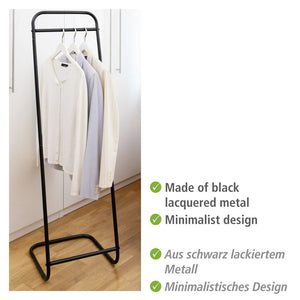 Wenko Surya Clothes Rack – Minimalist Black Metal Valet Stand with Interchangeable Bamboo Rail