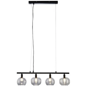 Nino Germany Ella 4-Light Pendant Lamp – Black Metal Hanging Light with Globe Glass Shades