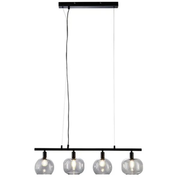 Nino Germany Ella 4-Light Pendant Lamp – Black Metal Hanging Light with Globe Glass Shades