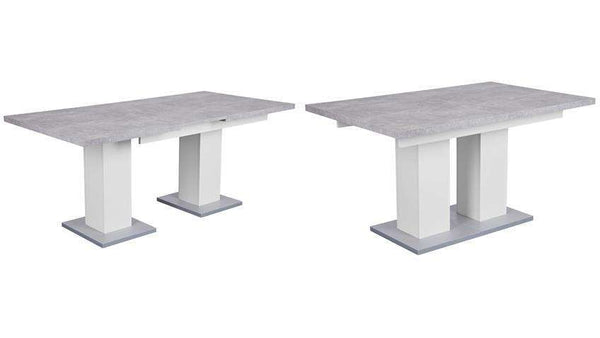 Hamburg Concrete-Look White Dining Table with Metal Base
