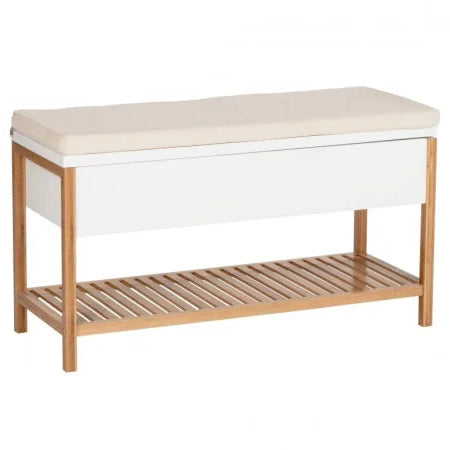 Wenko Finja Bamboo Shoe Bench – Compact Entryway Rack with Padded Seat