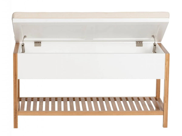 Wenko Finja Bamboo Shoe Bench – Compact Entryway Rack with Padded Seat