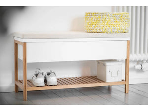 Wenko Finja Bamboo Shoe Bench – Compact Entryway Rack with Padded Seat