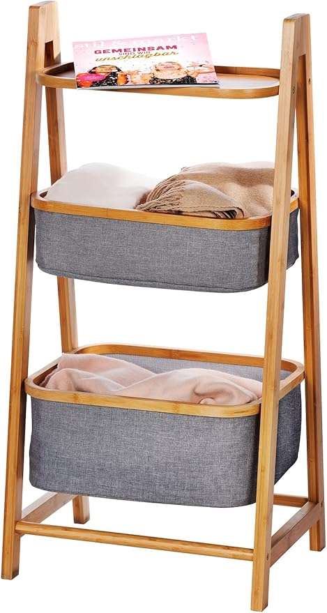 Wenko Nori Bamboo Modern 2-Basket Storage Rack