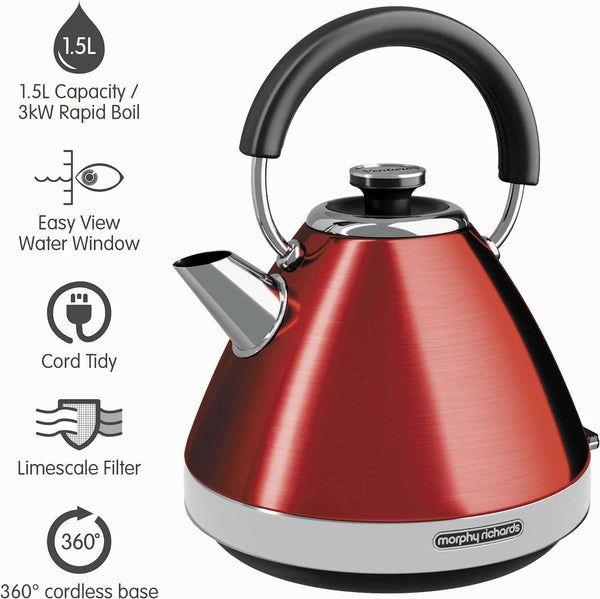 Morphy Richards Venture Pyramid Kettle Red Or Stainless steel