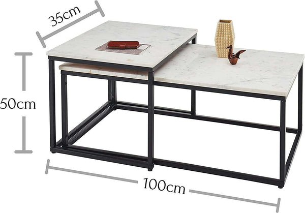 KENO Side Table Set of 2 Marble by Stella Trading