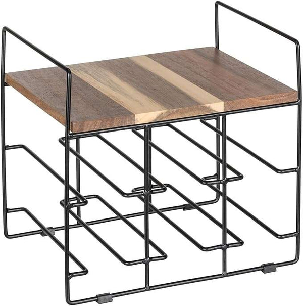 Wenko Industrial Wine Rack – 6-Bottle Holder with FSC Acacia Wood Shelf