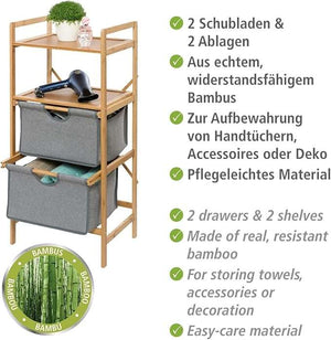 Wenko Nori Bamboo Storage Shelf – 2-Basket Laundry Rack with Dual Shelves