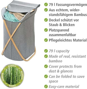 Wenko Nori Bamboo Laundry Hamper with Removable Bag & Lid
