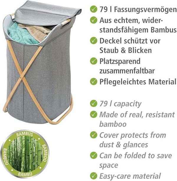 Wenko Nori Bamboo Laundry Hamper with Removable Bag & Lid