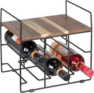 Wenko Industrial Wine Rack – 6-Bottle Holder with FSC Acacia Wood Shelf