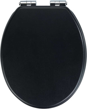 Wenko Toilet Seat Black – Soft Close MDF WC Seat with Leather Look Design