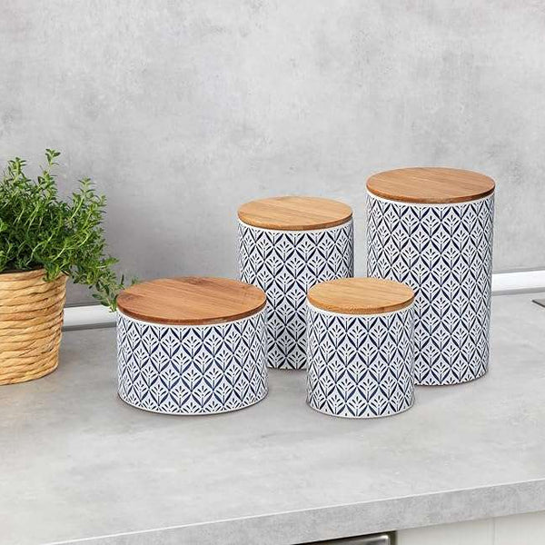 Wenko Ceramic Box with Blue & White Mediterranean Pattern