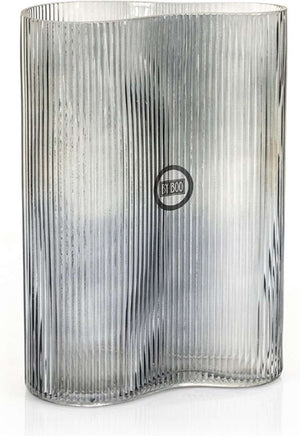 By-Boo Riba Ribbed Glass Vase in Grey - Two Different Heights
