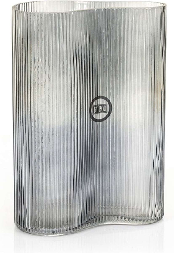By-Boo Riba Ribbed Glass Vase in Grey - Two Different Heights