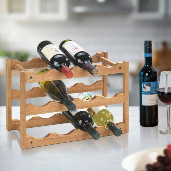 Wenko Norway Solid Walnut Wine Rack – 12-Bottle Stackable Natural Wood Organizer