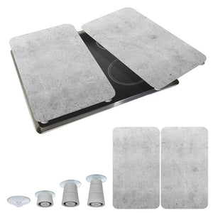 Wenko Universal Glass Stove Cover Plates – 2pc Set, Concrete Look Splash Guard & Cutting Board