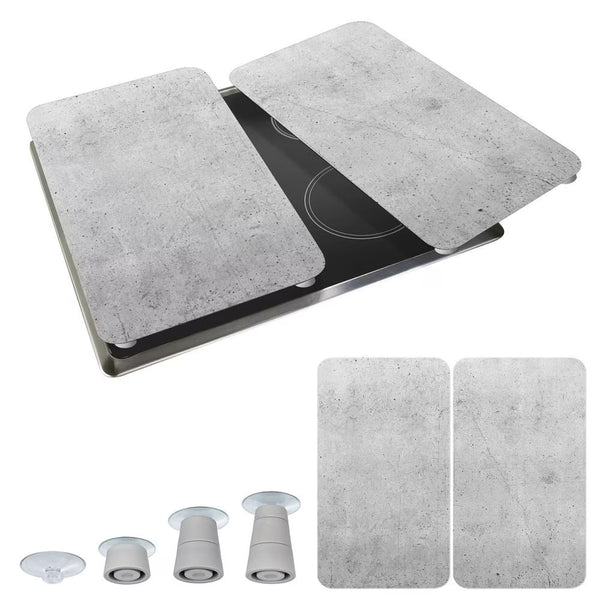 Wenko Universal Glass Stove Cover Plates – 2pc Set, Concrete Look Splash Guard & Cutting Board