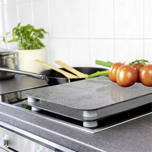Wenko Universal Glass Stove Cover Plates – 2pc Set, Concrete Look Splash Guard & Cutting Board