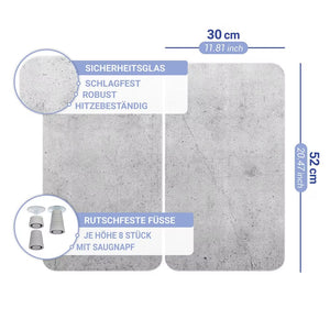 Wenko Universal Glass Stove Cover Plates – 2pc Set, Concrete Look Splash Guard & Cutting Board