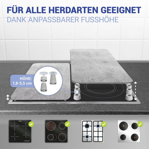 Wenko Universal Glass Stove Cover Plates – 2pc Set, Concrete Look Splash Guard & Cutting Board