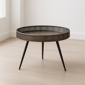 Round Bronze Metal Coffee Table – Matte Finish | Multi-Purpose Coffee Table, Side Table & Decorative Display Stand