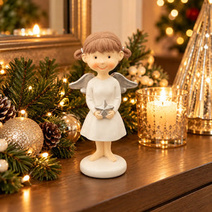 Christmas Angel Girl Figurine with Silver Star – 15 cm