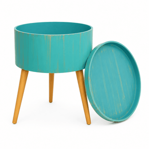 JEFF Round Storage Side Table with Removable Tray Top