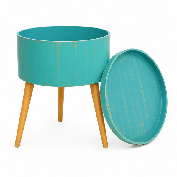 JEFF Round Storage Side Table with Removable Tray Top