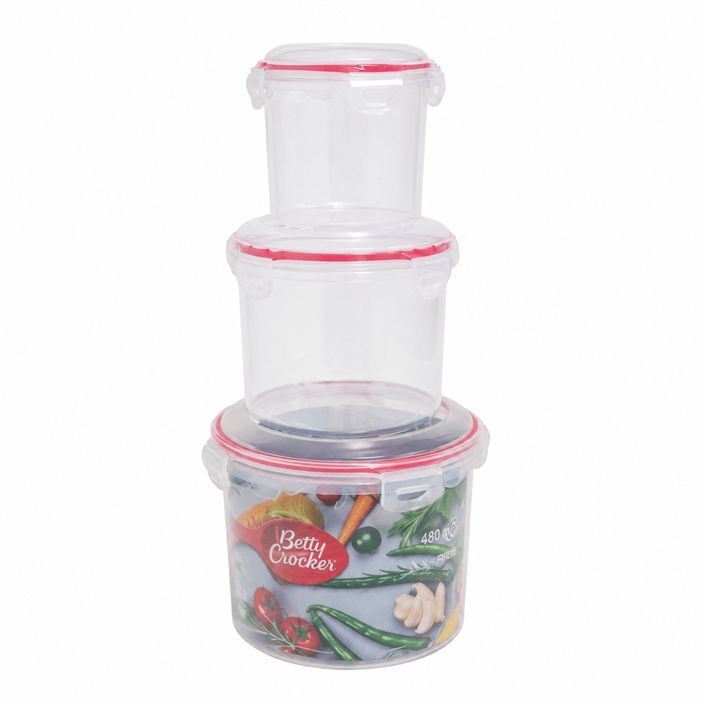 Betty Crocker Cylinder Food Container Set Of 3 Pieces 700/1500/3000ml