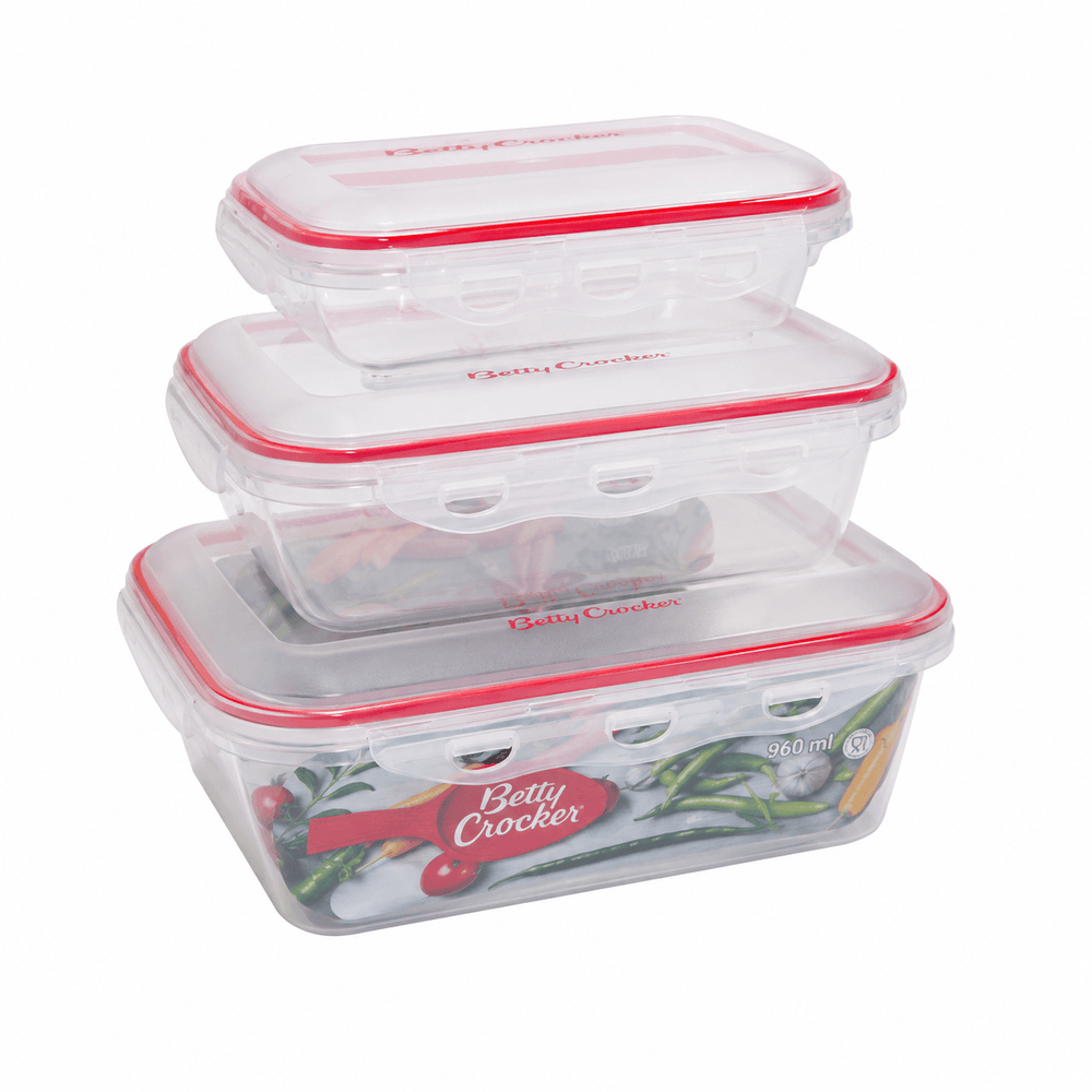 Betty Crocker Rectangular Food Container Set Of 3 Pieces 580/1300/2500ml