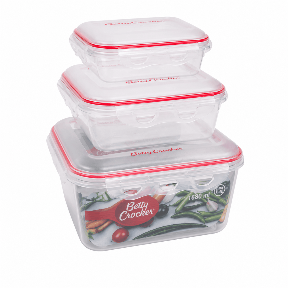 Betty Crocker Square Food Container Set Of 3 Pieces 650/1500/2800ml