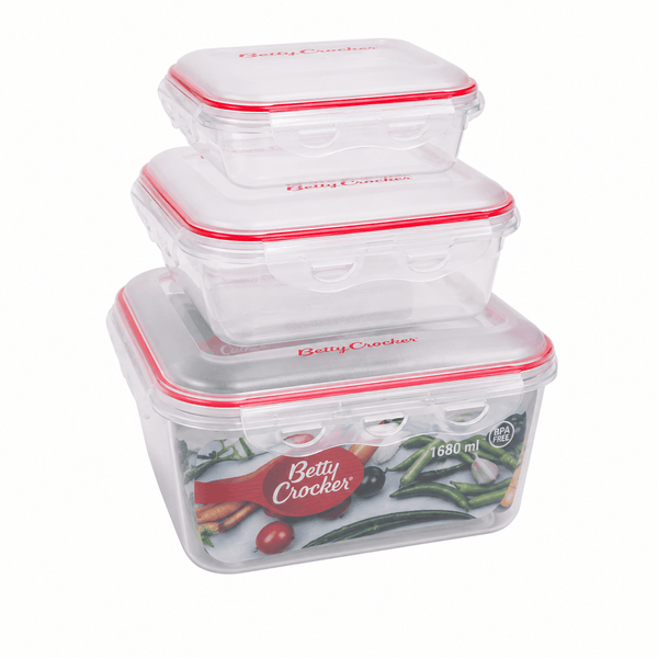 Betty Crocker Square Food Container Set Of 3 Pieces 650/1500/2800ml