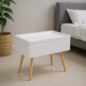 Kilian Designer Side Table – Matte Nightstand with Integrated Storage Box in Black or White