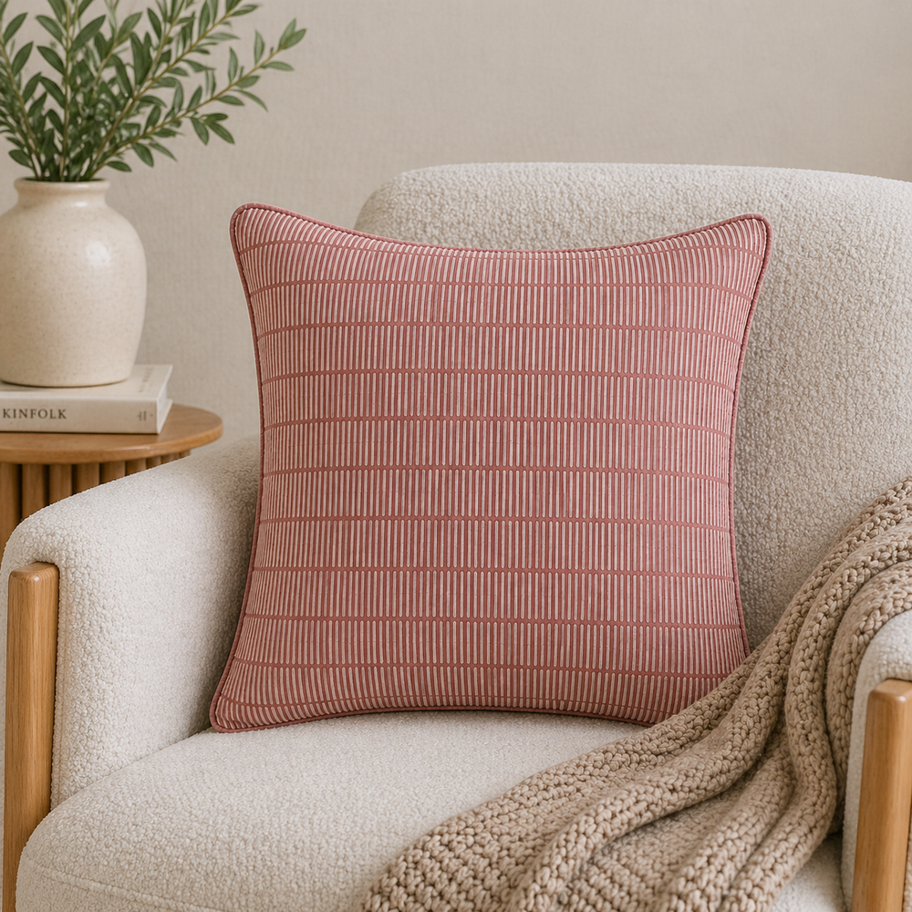 Tiseco Home Studio Cushion - Geometric Dash Pattern - Dusty Rose