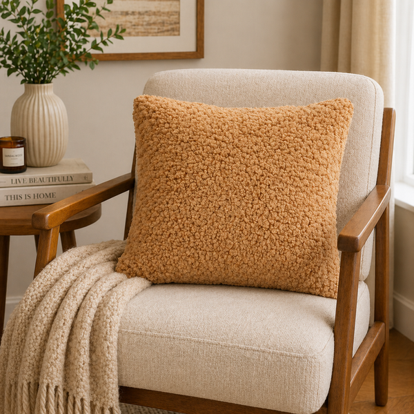 Tiseco Home Studio Cushion - Soft Teddy Plush Fabric - Mustard