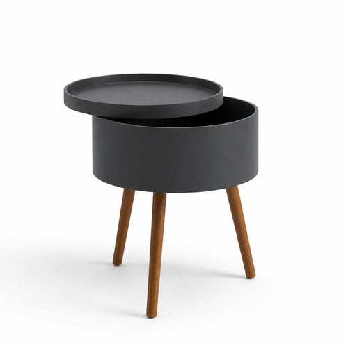 JEFF Round Storage Side Table with Removable Tray Top