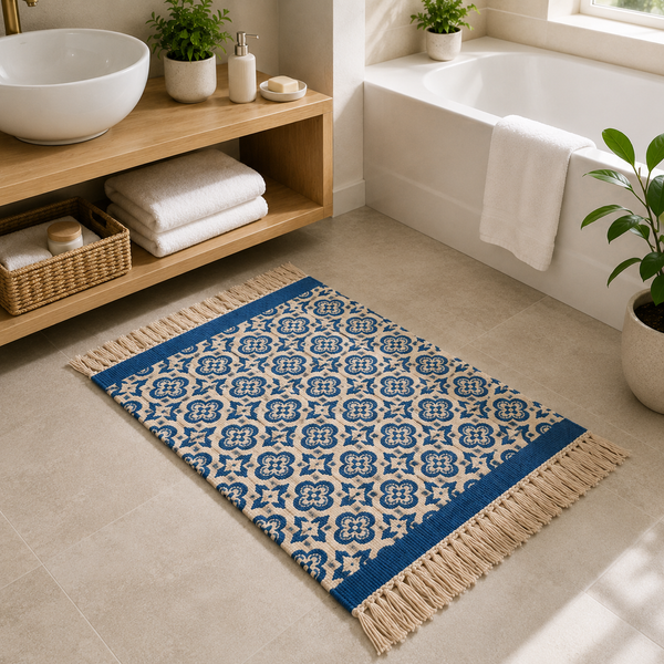 Wenko Presa Blue Oriental Print Bath Mat