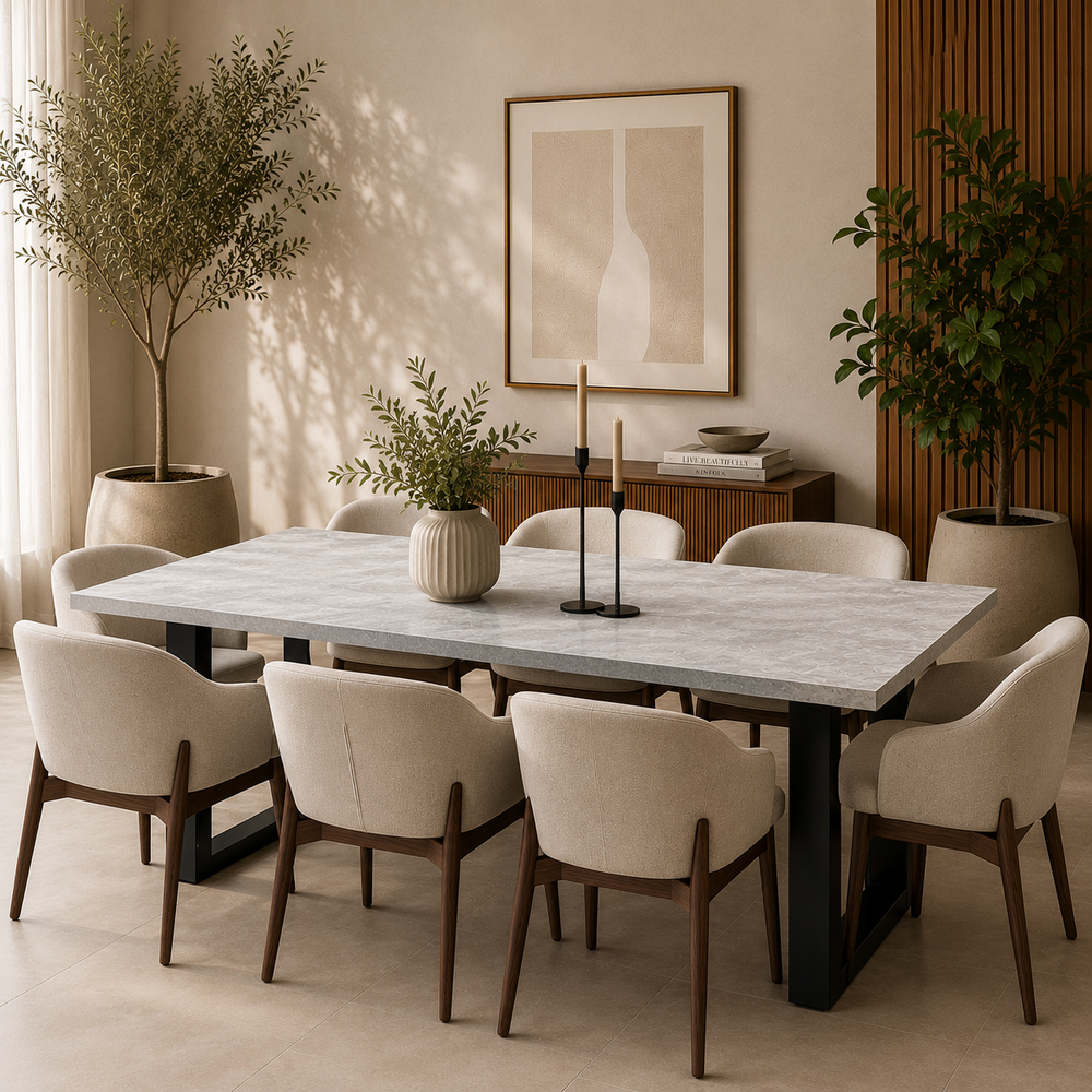 U-Gestell MDF Scratch-Resistant Concrete Grey Dining Table with Metal Legs