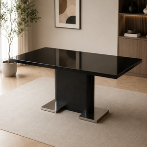 Stanley Expandable Dining Table – High-Gloss Black Glass Top