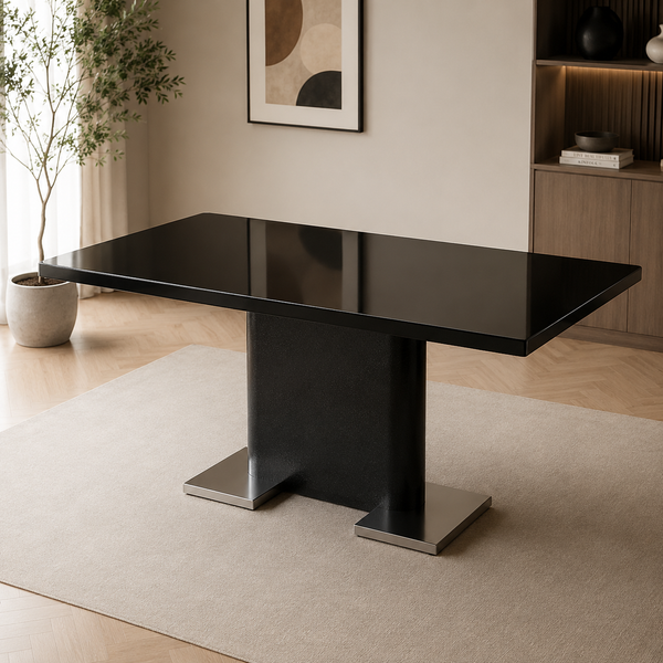 Stanley Expandable Dining Table – High-Gloss Black Glass Top