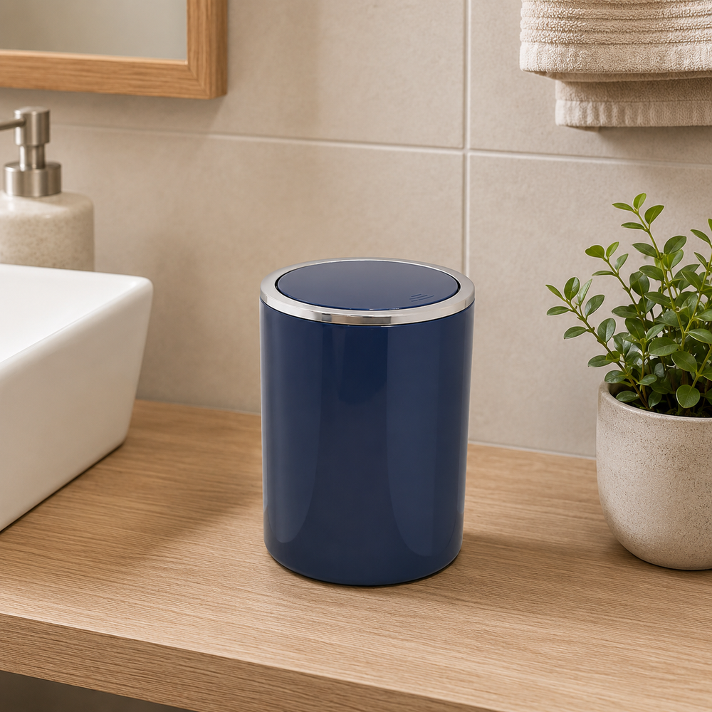 Wenko Inca Compact 2L Swing-Lid Trash Bin in Dark Blue or Old Pink