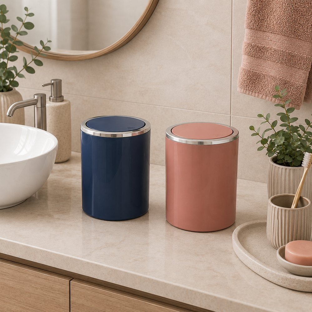 Wenko Inca Compact 2L Swing-Lid Trash Bin in Dark Blue or Old Pink