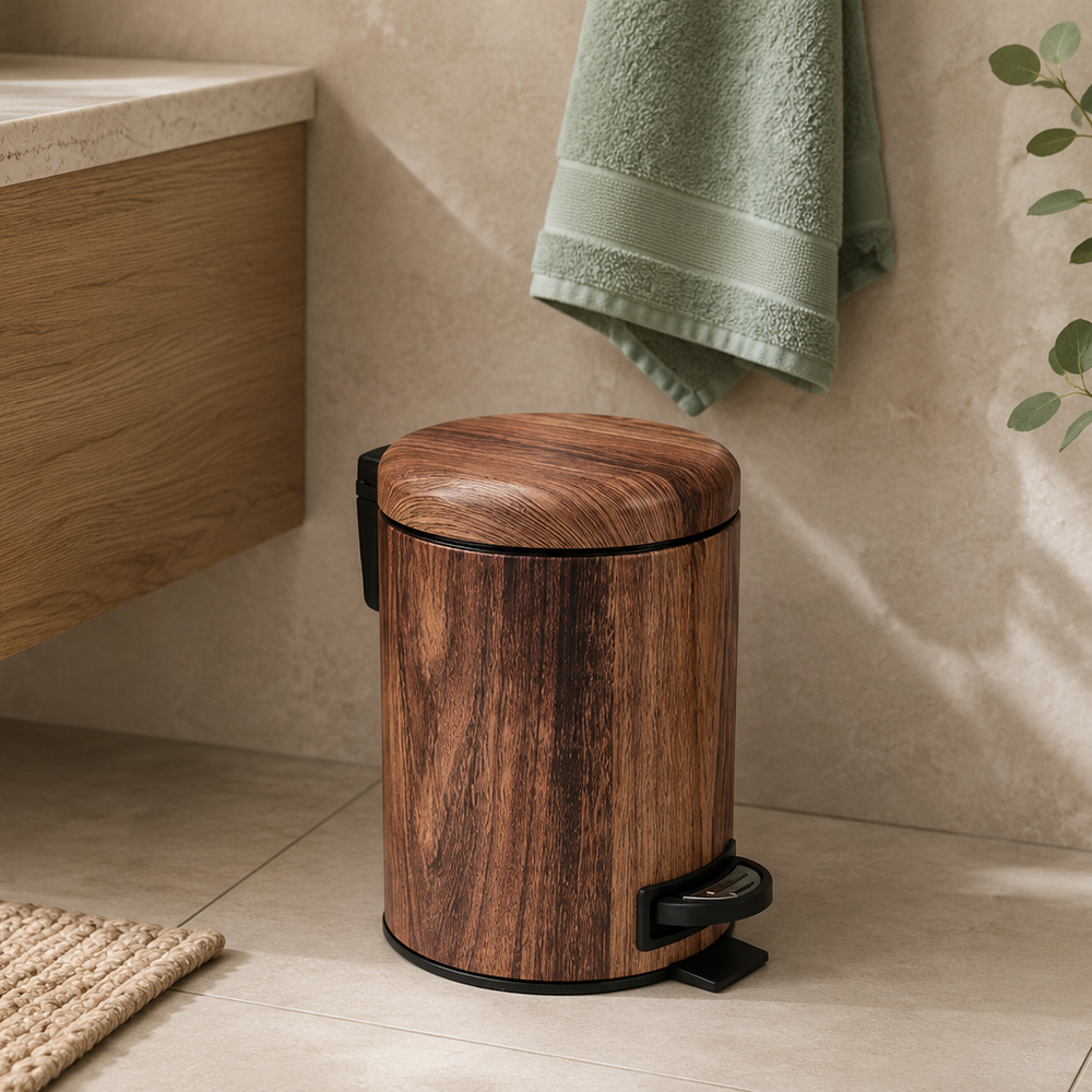 Wenko Acacia 3L Brown Steel Pedal Trash Bin