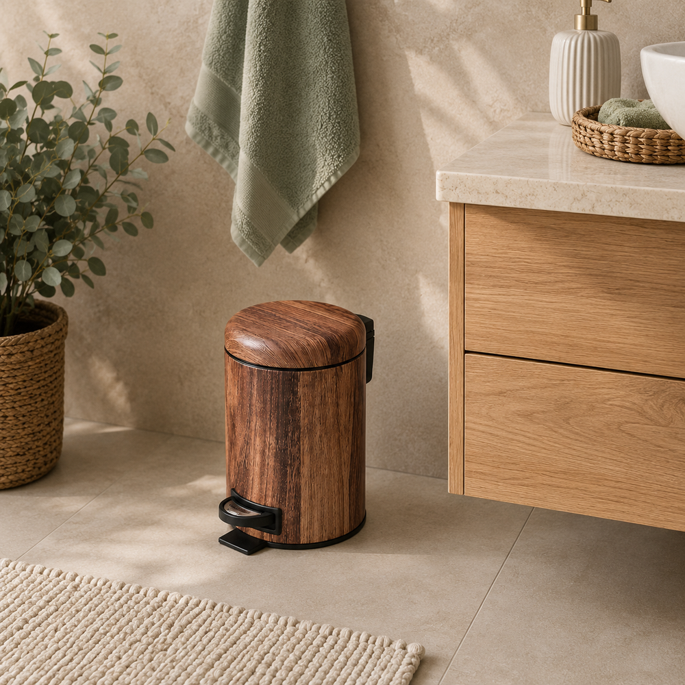 Wenko Acacia 3L Brown Steel Pedal Trash Bin