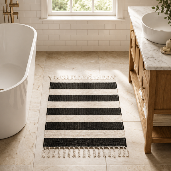 Wenko Kasi Black & White Cotton Bath Mat