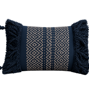 Pandora Metallic Woven Boudoir Cushion with Tassles in Navy
